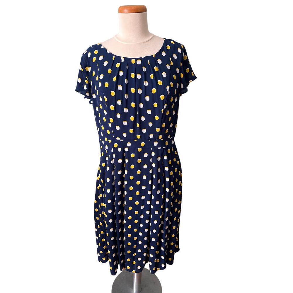 Talbots Womens Size 10 Blue Polka Dot Flutter Sleeve Knee Length Fit Flare Dress
